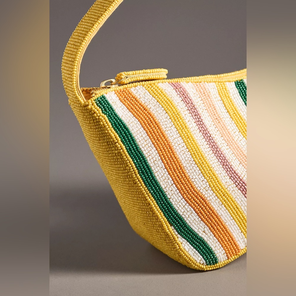 Anthropologie ASYMMETRIC BEADED SHOULDER BAG Style No. 90701582 Yellow Stripe - Picture 3 of 3